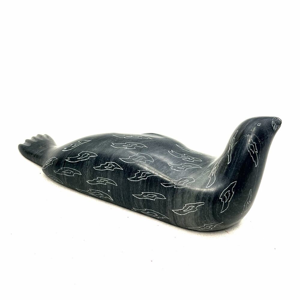 Vintage Soapstone Seal Sculpture Hand Carved Eskimo Art Esquimau Canada